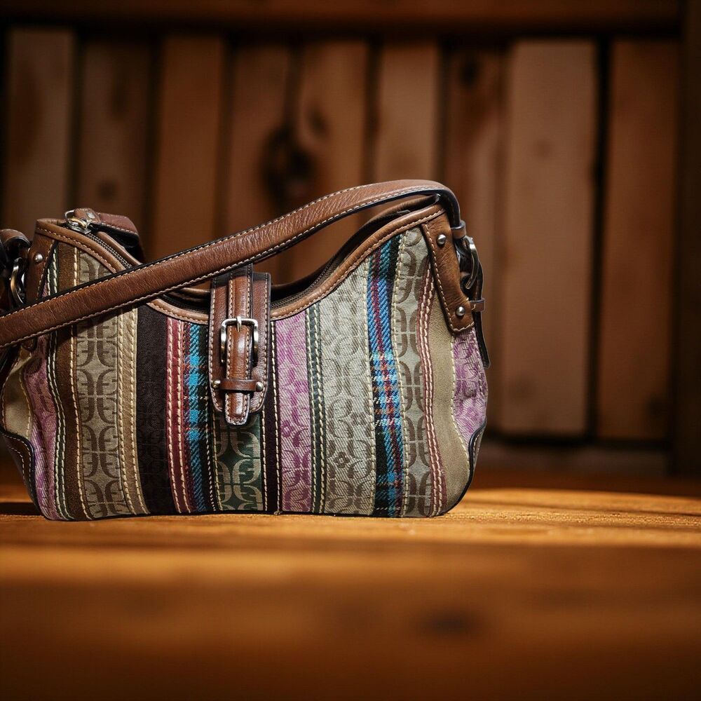 Preloved Fossil Patchwork Striped Shoulder Bag Pu… - image 1